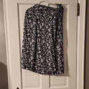 Ganni Black and White Floral A-Line Skirt